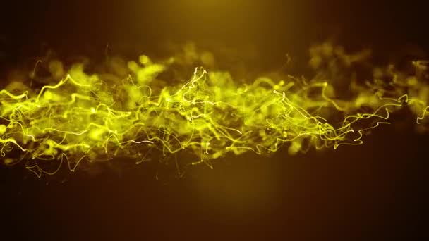 Κίτρινο χρυσό φως συμβολοσειρές ή κύματα υπόβαθρο της ενέργειας με φωτοβολίδες και οπίσθιο φωτισμό. Μελλοντικές σύγχρονα δεδομένα πληροφορία που ρέει, παρουσίαση τεχνολογία, οργανική βιολογία animation. 3D καθιστούν βίντεο 4k - Πλάνα, βίντεο