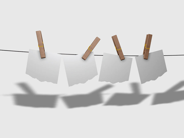 Hojas blancas que cuelgan sobre un fondo neutro, representación 3D
 - Foto, imagen