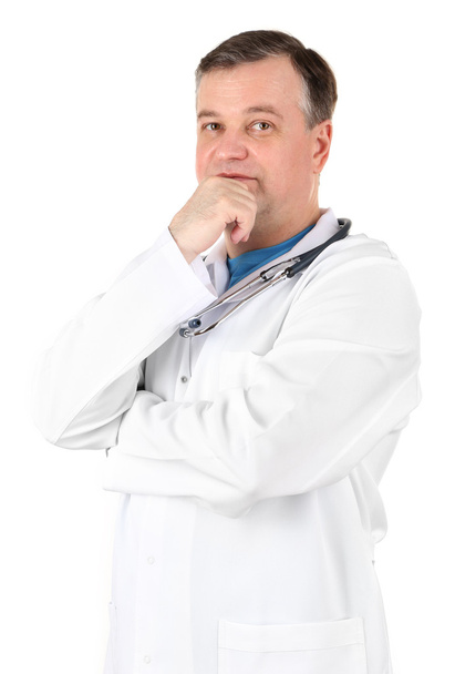 Medical doctor with stethoscope isolated on white - Foto, afbeelding