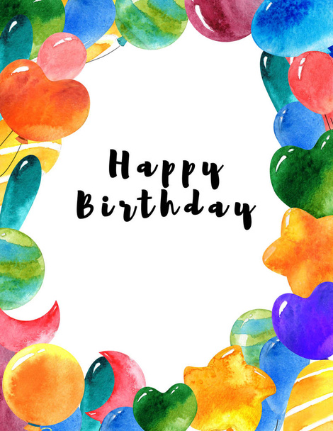 Watercolor birthday clip art and ready to print posters and postcards - Photo, Image