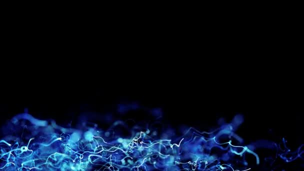 cuerdas de luz de energía azul loopable ondas en el espacio negro y copia de texto o logo. bucle de flujo de información de datos modernos futuros, tecnología, animación de biología orgánica. 3D renderizado en bucle de vídeo 4k
 - Metraje, vídeo