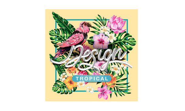 fleurs tropicales et palmiers bannière d'été fond graphique exotique flyer invitation florale, Spectaculaire pastel
 - Vecteur, image