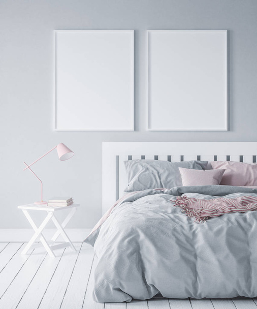 Mock-up in camera da letto moderna, stile scandinavo, rendering 3d
 - Foto, immagini
