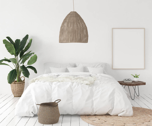 Finta cornice per poster in camera da letto, stile scandinavo, rendering 3d - Foto, immagini