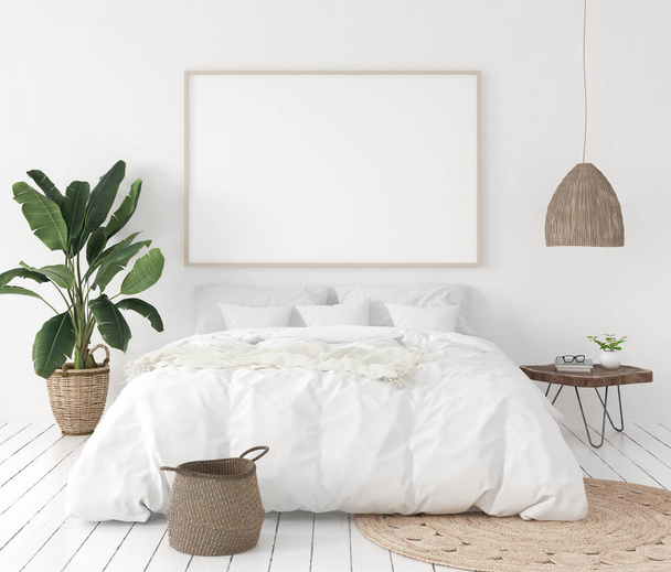 Moldura de cartaz Mock-up no quarto, estilo escandinavo, renderização 3d - Foto, Imagem