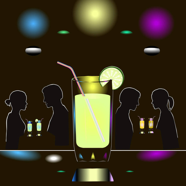 Escena abstracta de club nocturno con copa de alcohol y parejas de personas. Ilustración vectorial
. - Vector, imagen