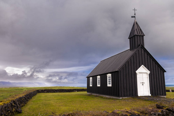 the famous black church of Budir in Iceland. it is the only black church in the whole island - Φωτογραφία, εικόνα