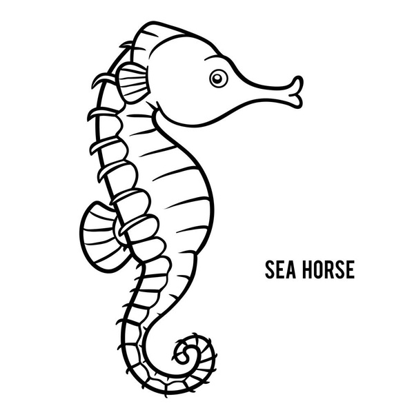 Kleurboek voor kinderen, cartoon dier Sea horse - Vector, afbeelding