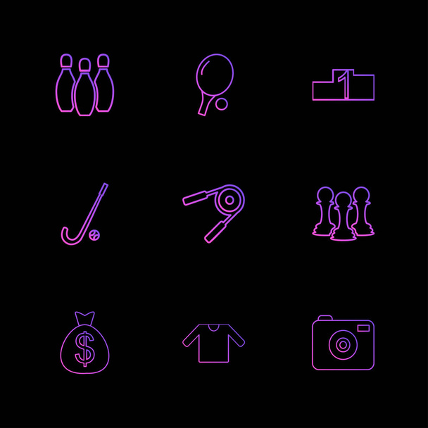 set of minimalistic flat vector app icons on black background - Vector, Image