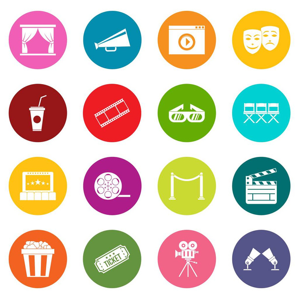Cinema icons many colors set - Vector, Image