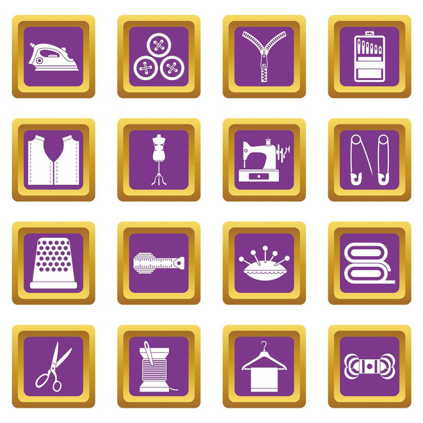 Sewing icons set purple - Vektor, Bild