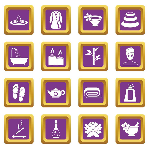 Spa treatments icons set purple - Vector, Imagen