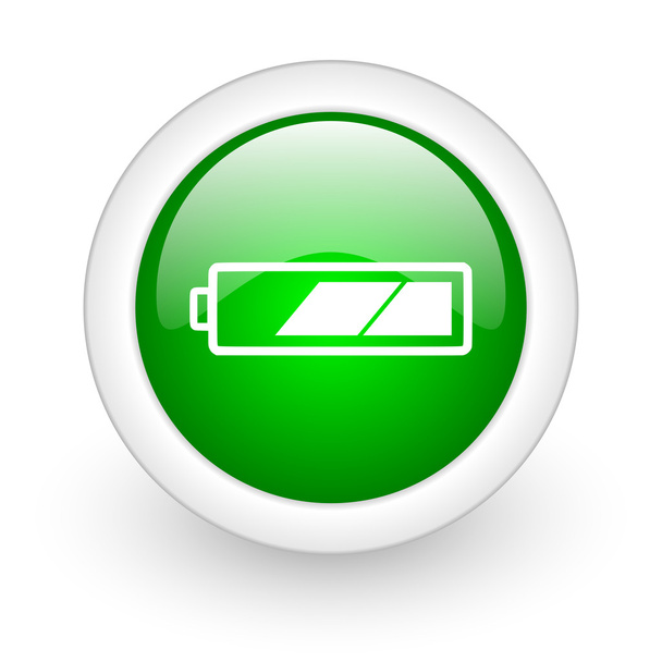 battery green circle glossy web icon on white background - Zdjęcie, obraz