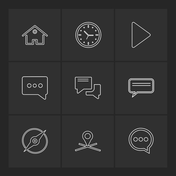 different minimalistic flat vector app icons on black background - Vector, Image