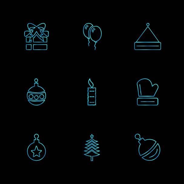 Different minimalistic flat vector app icons on black background - Vector, imagen