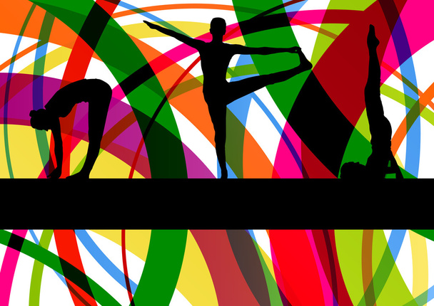 Women gymnastic exercises fitness illustration colorful line bac - Vector, Image