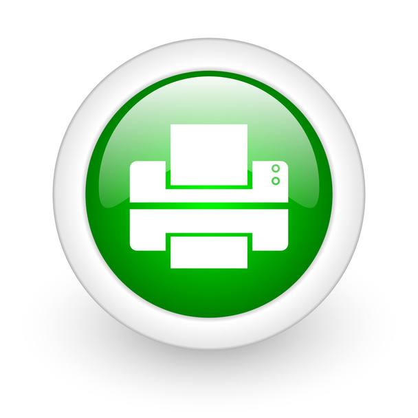 printer green circle glossy web icon on white background - Valokuva, kuva