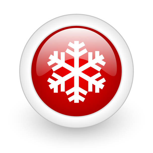 snowflake red circle glossy web icon on white background - Fotografie, Obrázek