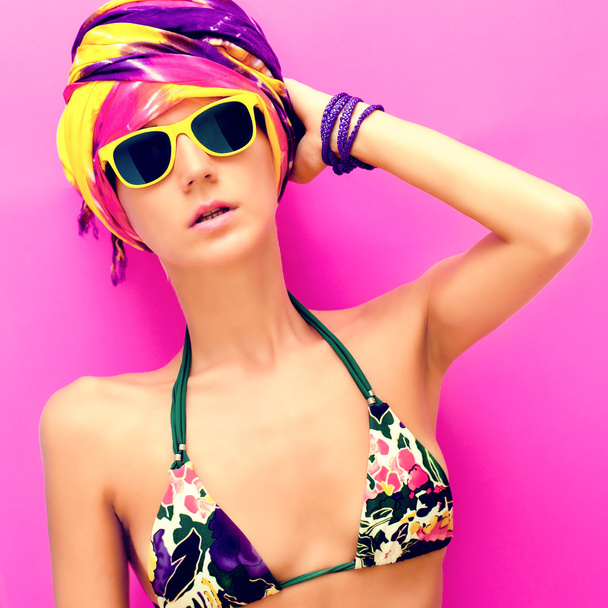portrait of a girl in a bright swimsuit - Zdjęcie, obraz