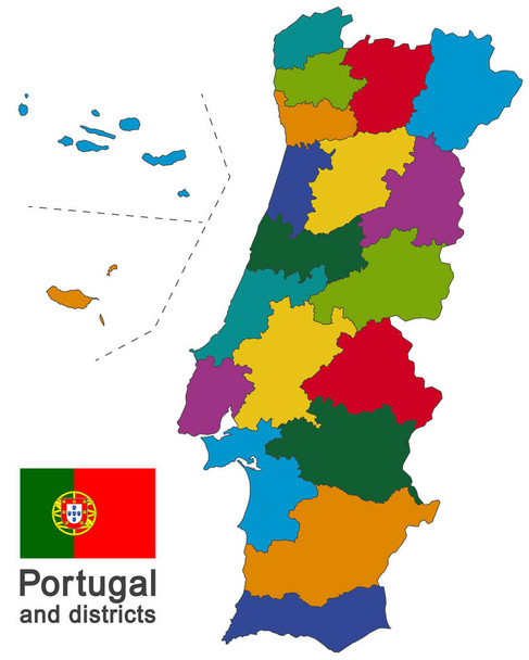Ευρωπαϊκή χώρα Πορτογαλία και περιφέρειες λεπτομερώς - Διάνυσμα, εικόνα