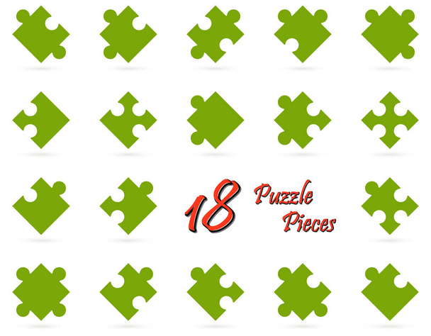 raccolta di tutte le 18 parti del puzzle in colore verde
 - Vettoriali, immagini