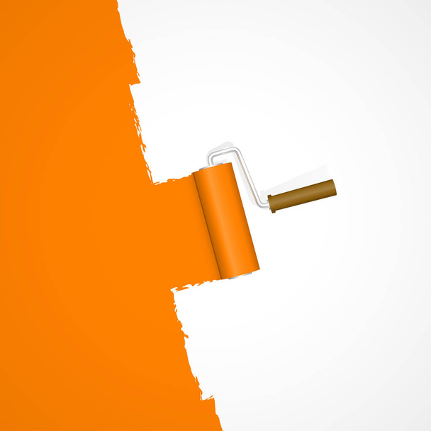 repainting with paint roller color orange on white background - Vector, Image