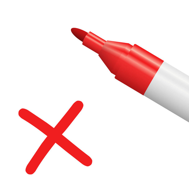 rood potlood met Rode Kruis geïsoleerd op een witte achtergrond symboliseert selectie - Vector, afbeelding