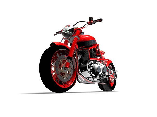 Nagi motocykl czerwony na białym tle, renderowania 3d - Zdjęcie, obraz