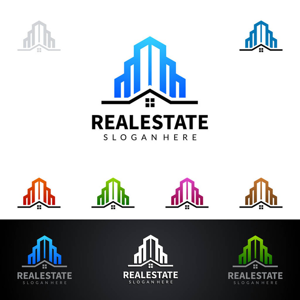 Real estate vektorové Logo Design, abstraktní stavby a s tvarem linie představoval jedinečný, silný a moderní Real estate Logo Design - Vektor, obrázek