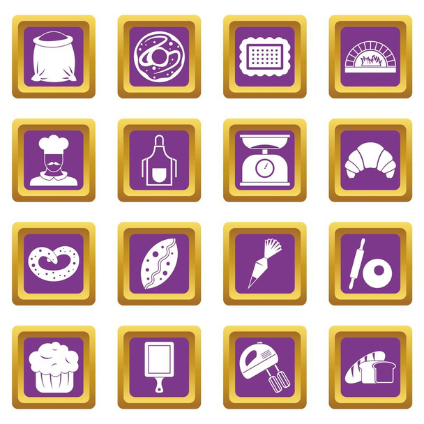 Bakery icons set purple - Wektor, obraz