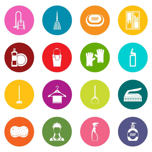 Iconos de limpieza de casa muchos colores conjunto
 - Vector, imagen