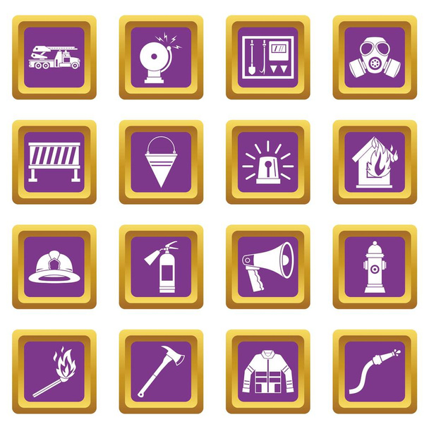 Fireman tools icons set purple - Vektor, kép