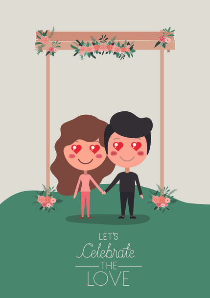 wedding invitation card with couple characters - Vector, Image