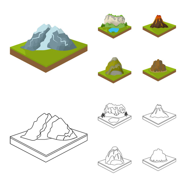 Mountains, rocks and landscape. Relief and mountains set collection icons in cartoon,outline style isometric vector symbol stock illustration web. - Vector, afbeelding