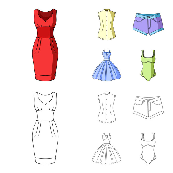 Women Clothing cartoon,outline icons in set collection for design.Clothing Varieties and Accessories vector symbol stock web illustration. - ベクター画像