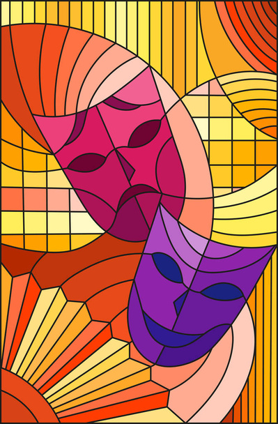 Illustration in stained glass style on the theme of carnival, abstract mask - Vector, Image