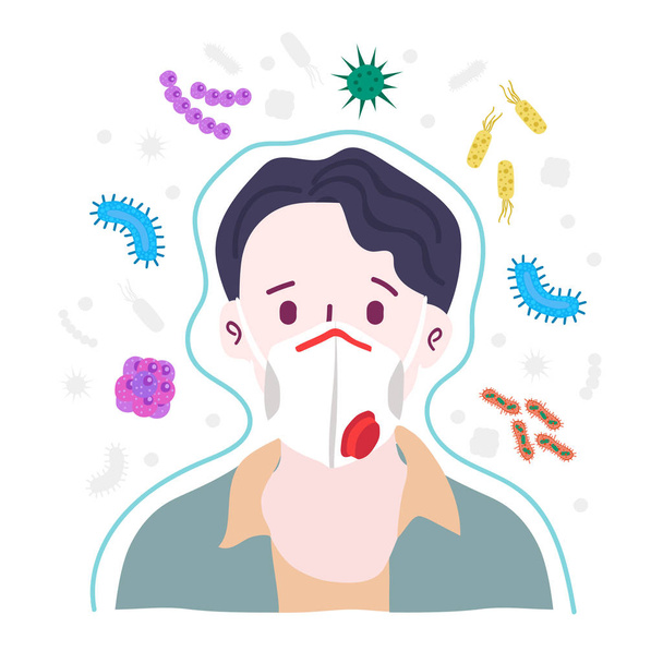 bakterie i człowiek sobie maseczkę medyczną wektor ikona ilustracja wektorowa - Wektor, obraz