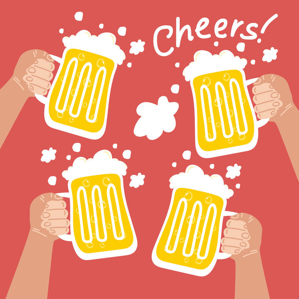 conjunto de iconos de cerveza sobre fondo rojo
 - Vector, Imagen