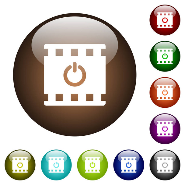 Ícones de filme final ícones brancos em botões de vidro de cor redonda
 - Vetor, Imagem