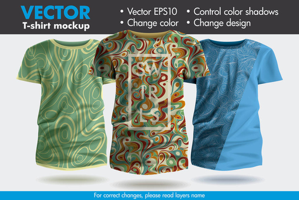 デザイン、変更色実物大モックアップ t シャツ テンプレート パターンを置き換える - ベクター画像