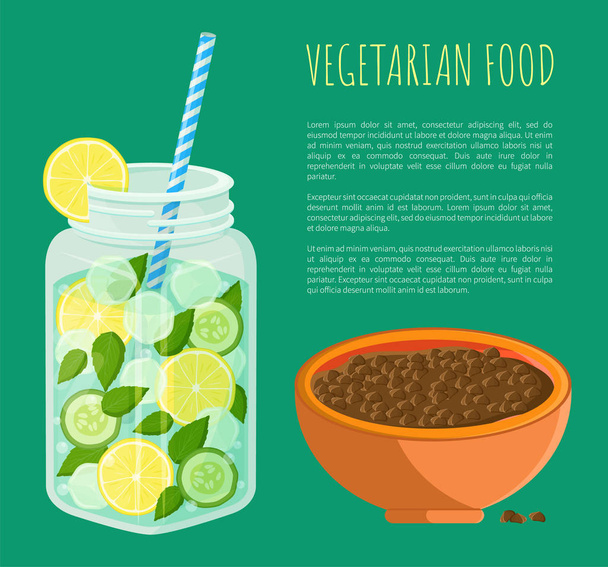 Vegetarian Food Poster Detox Diet Concept Vector - Vettoriali, immagini