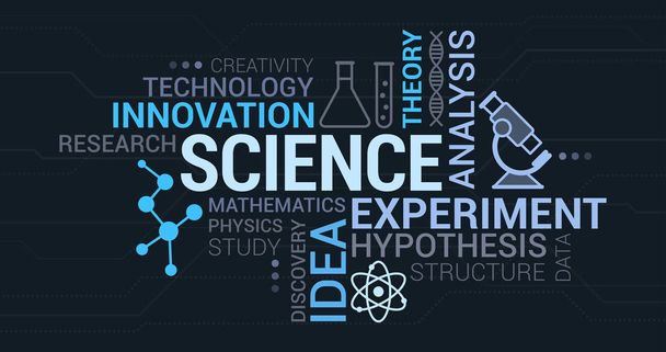 Science, research and innovation tag cloud with icons and concepts - Вектор, зображення