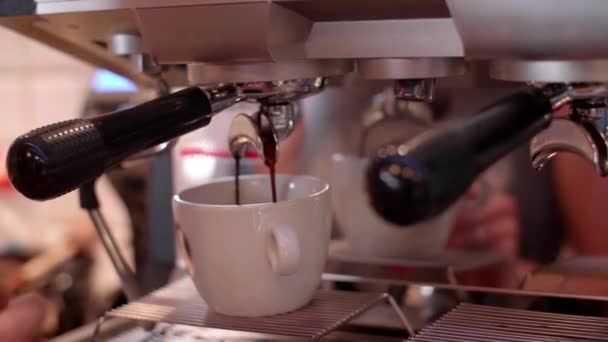 Coffee maker pouring coffee at cafe - Footage, Video