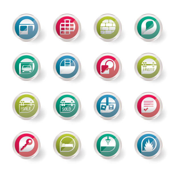 Stylized Simple Real Estate icons over colored background - Vector Icon Set - Vector, Image