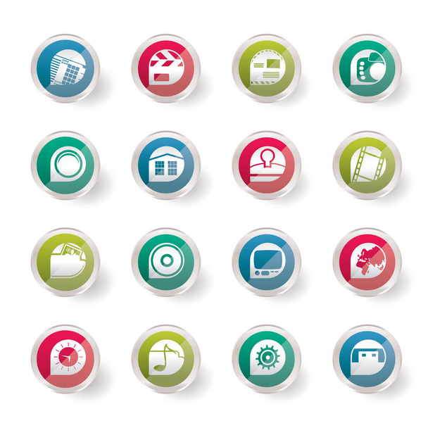 Stylized Internet, Computer and mobile phone icons over colored background - Vector icon set - Vector, Image