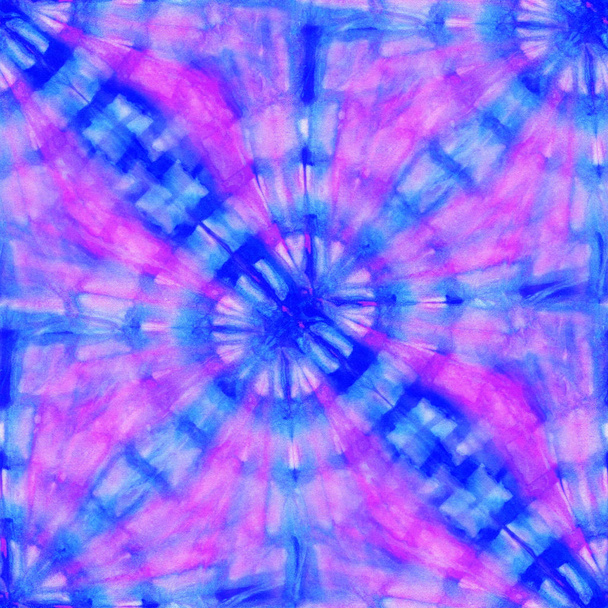 Seamless tie-dye pattern of blue and pink color on white silk. Hand painting fabrics - nodular batik. Shibori dyeing.  - Fotografie, Obrázek
