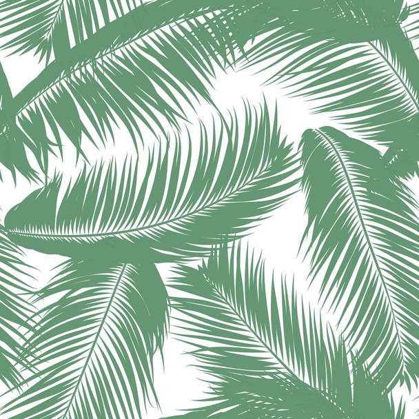 Vector Feathers. Tropical Seamless Pattern with Exotic Jungle Plants. Coconut Tree Leaf. Simple Summer Background. Illustration EPS 10. Vector Feathers Silhouettes or Hawaiian Leaves of Palm Tree. - Вектор, зображення