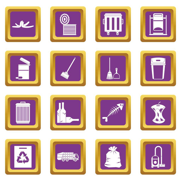Garbage thing icons set purple - Vektor, kép