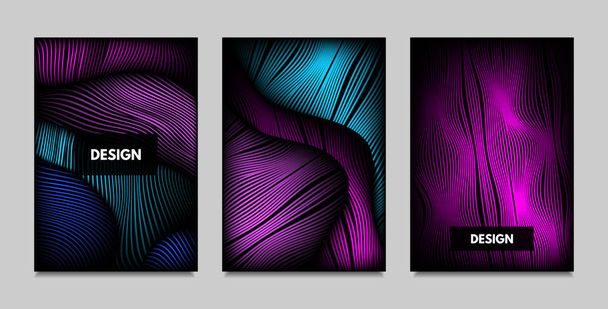Fluid Metallic Shapes Abstraction. Covers with Trendy Vibrant Gradient and Movement Effect. Abstract Wavy Geometry. Vector Templates with Distortion of Lines. Fluid Shapes for Business Presentation. - Vector, Image