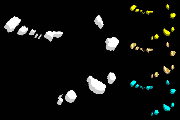 3D mapa Wysp Zielonego Przylądka (Republika Zielonego Przylądka) - biały, żółty, niebieski i złoty - ilustracja wektorowa - Wektor, obraz